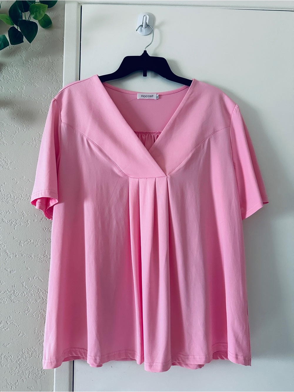 V-Neck Pleated Short Sleeve Blouse- Size XL